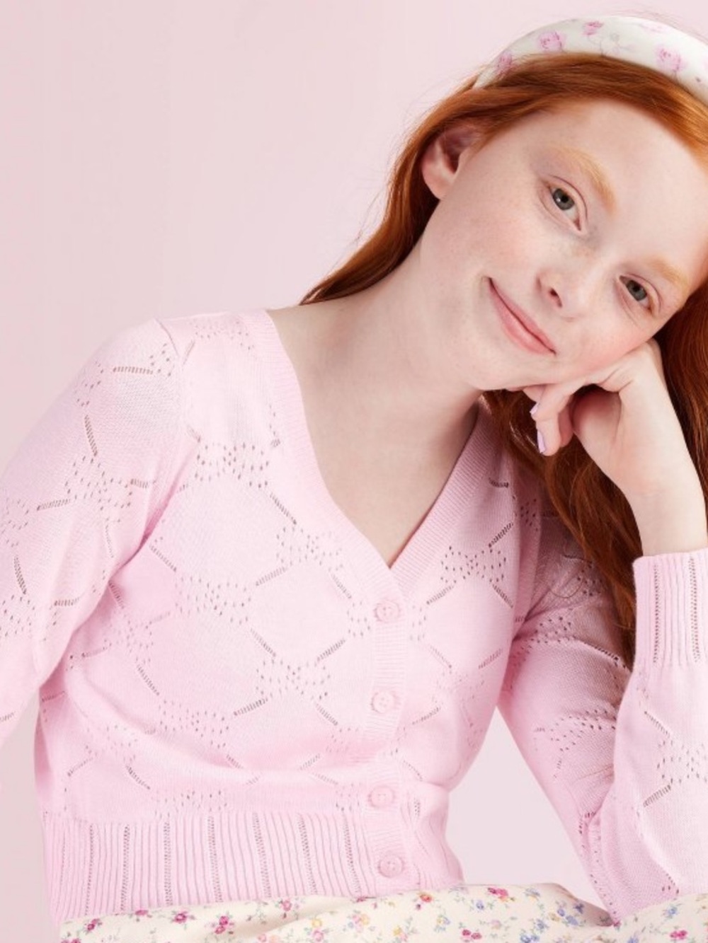 LoveShackFancy X Target | Emilie Pointelle Bow Pink Knit Cardigan Sweater XXL